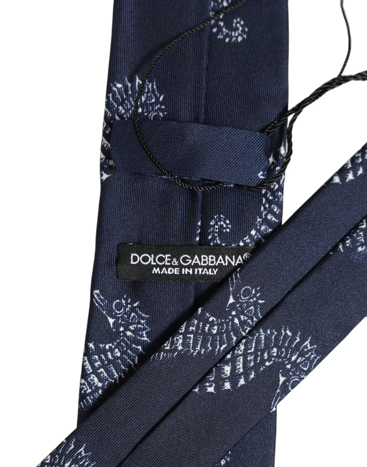 Dark Blue Silk Seahorse Print Adjustable Tied Necktie Tie