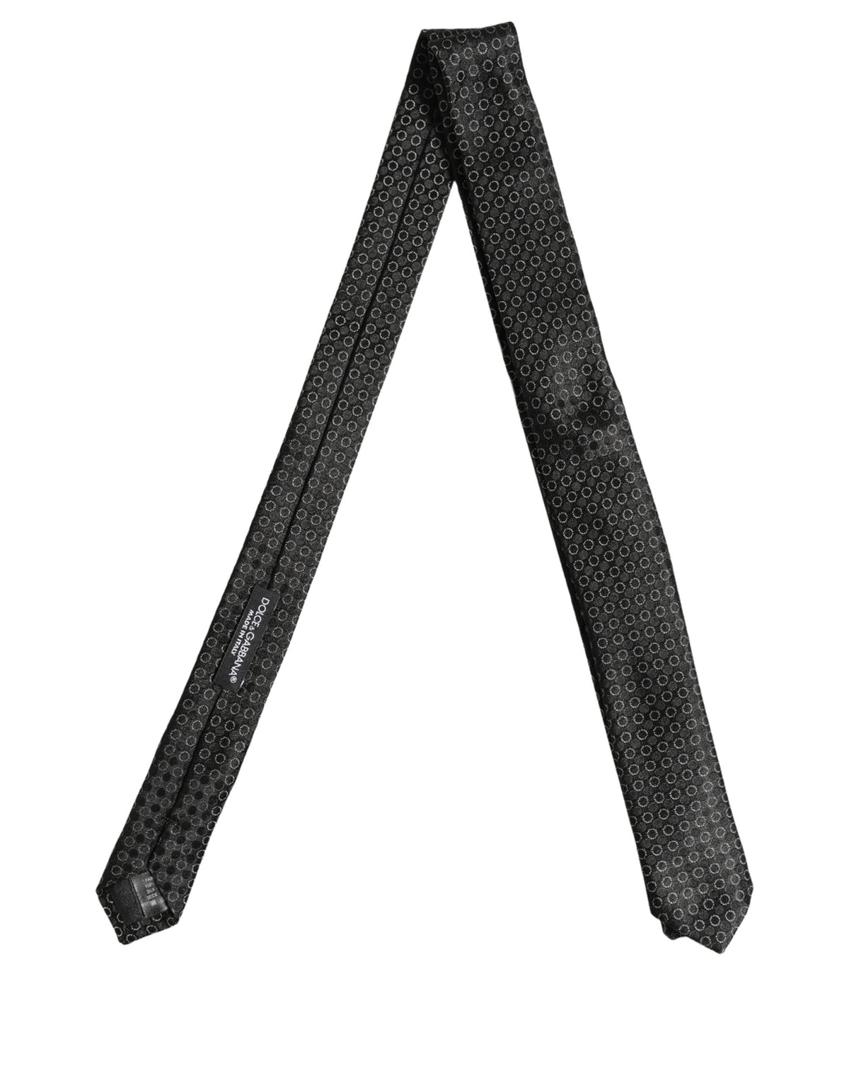 Men Black Silk Geometric Adjustable Tied Necktie Tie