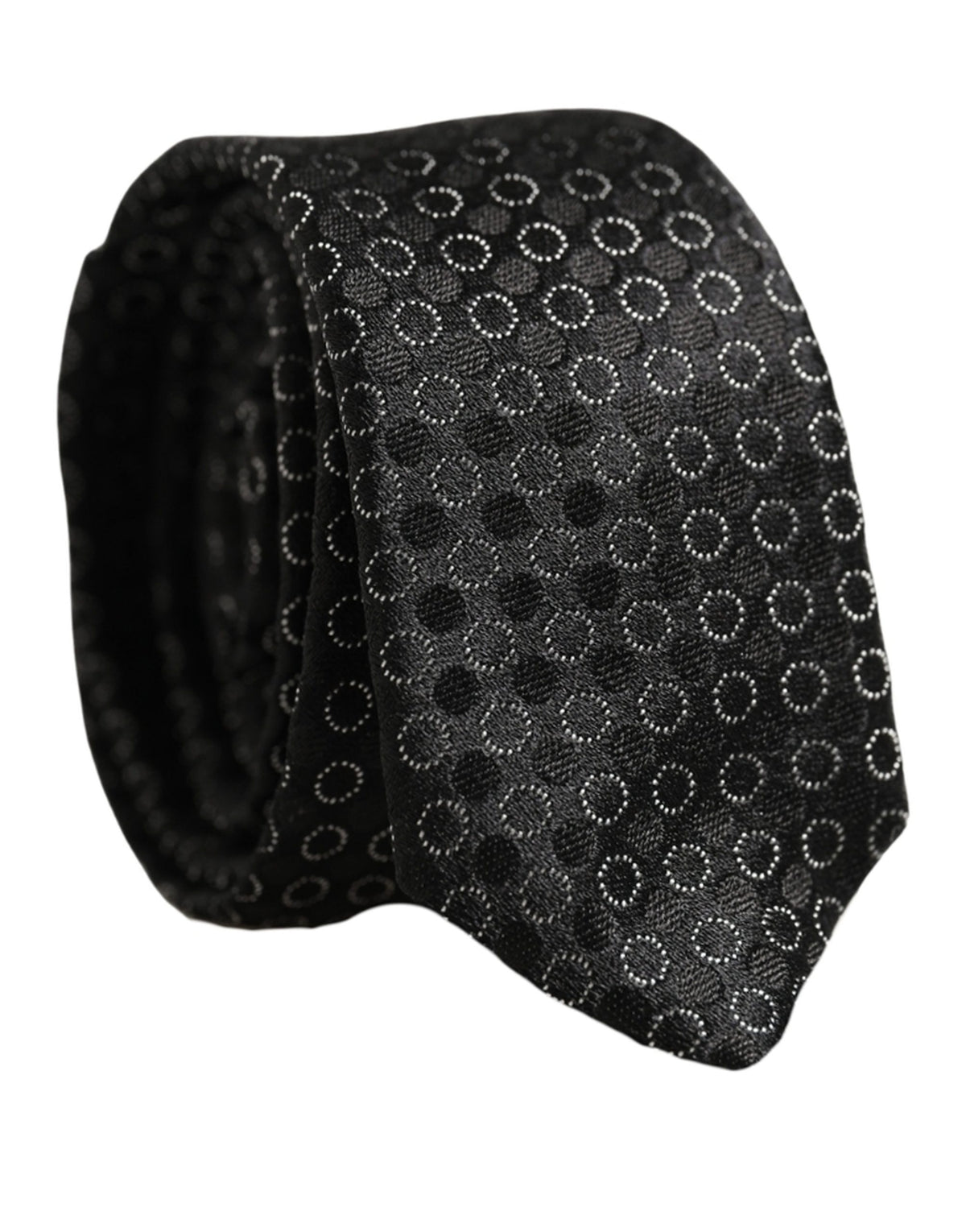 Men Black Silk Geometric Adjustable Tied Necktie Tie