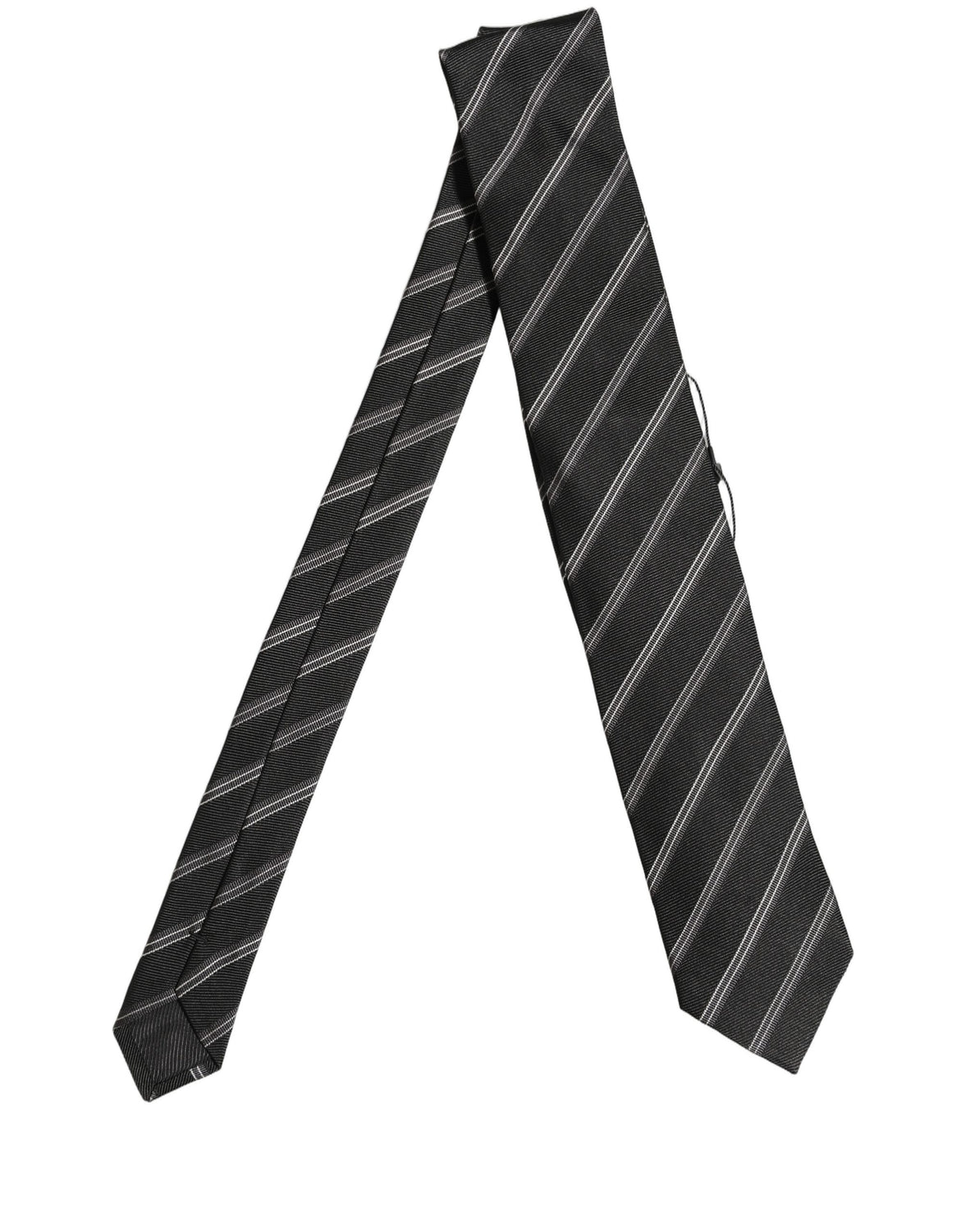Men Black Silk Stripes Adjustable Tied Necktie Tie