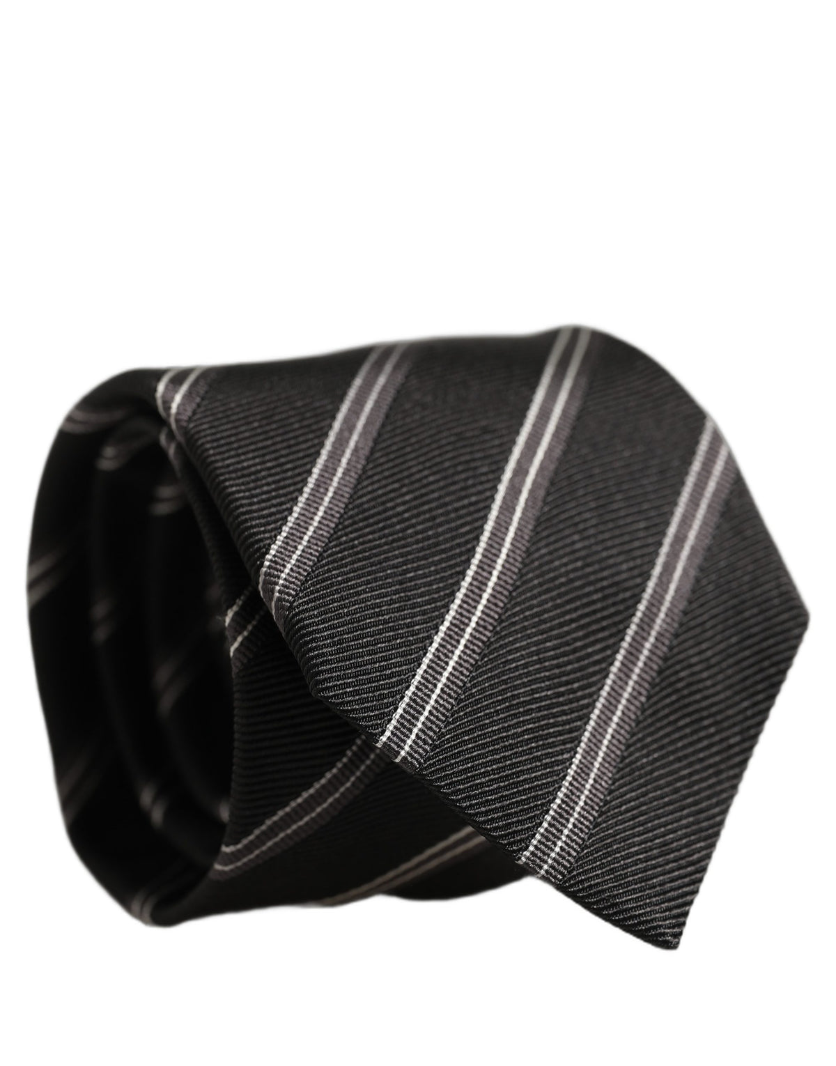 Men Black Silk Stripes Adjustable Tied Necktie Tie