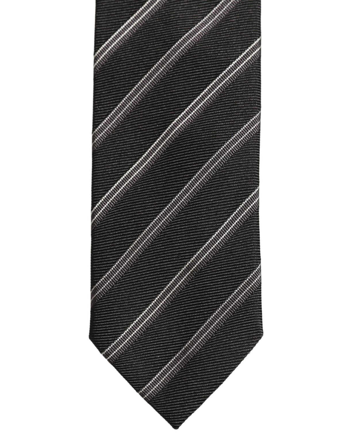 Men Black Silk Stripes Adjustable Tied Necktie Tie