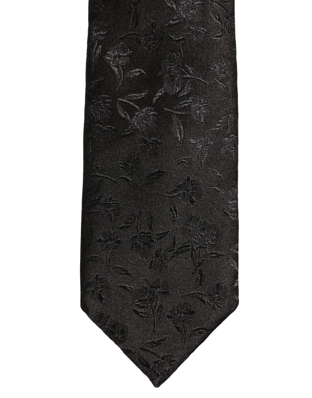 Black Silk Floral Jacquard Adjustable Tied Necktie Tie
