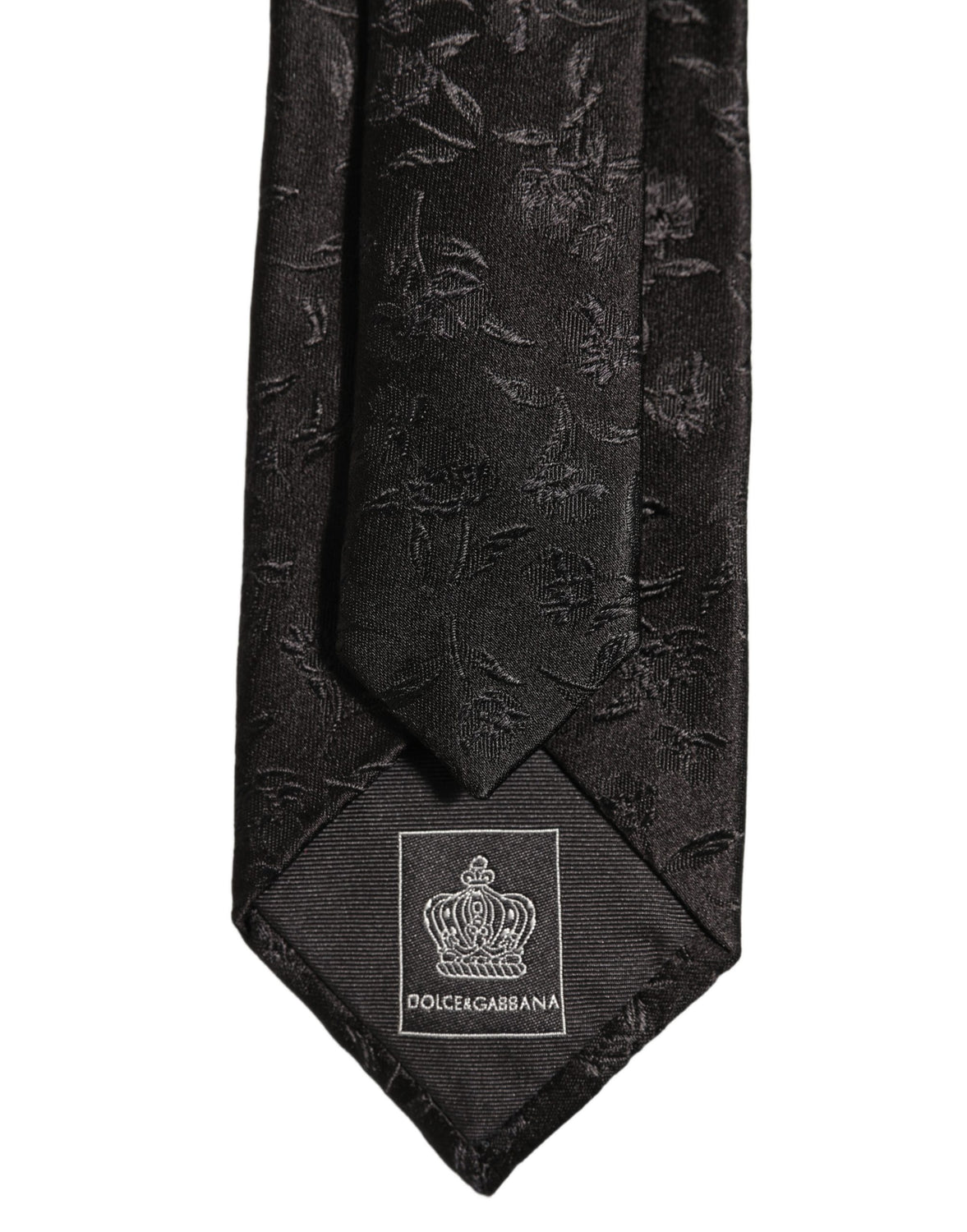 Black Silk Floral Jacquard Adjustable Tied Necktie Tie