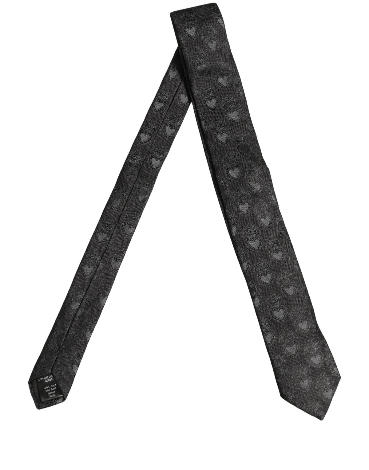 Men Black Silk Sacred Heart Adjustable Tied Necktie Tie