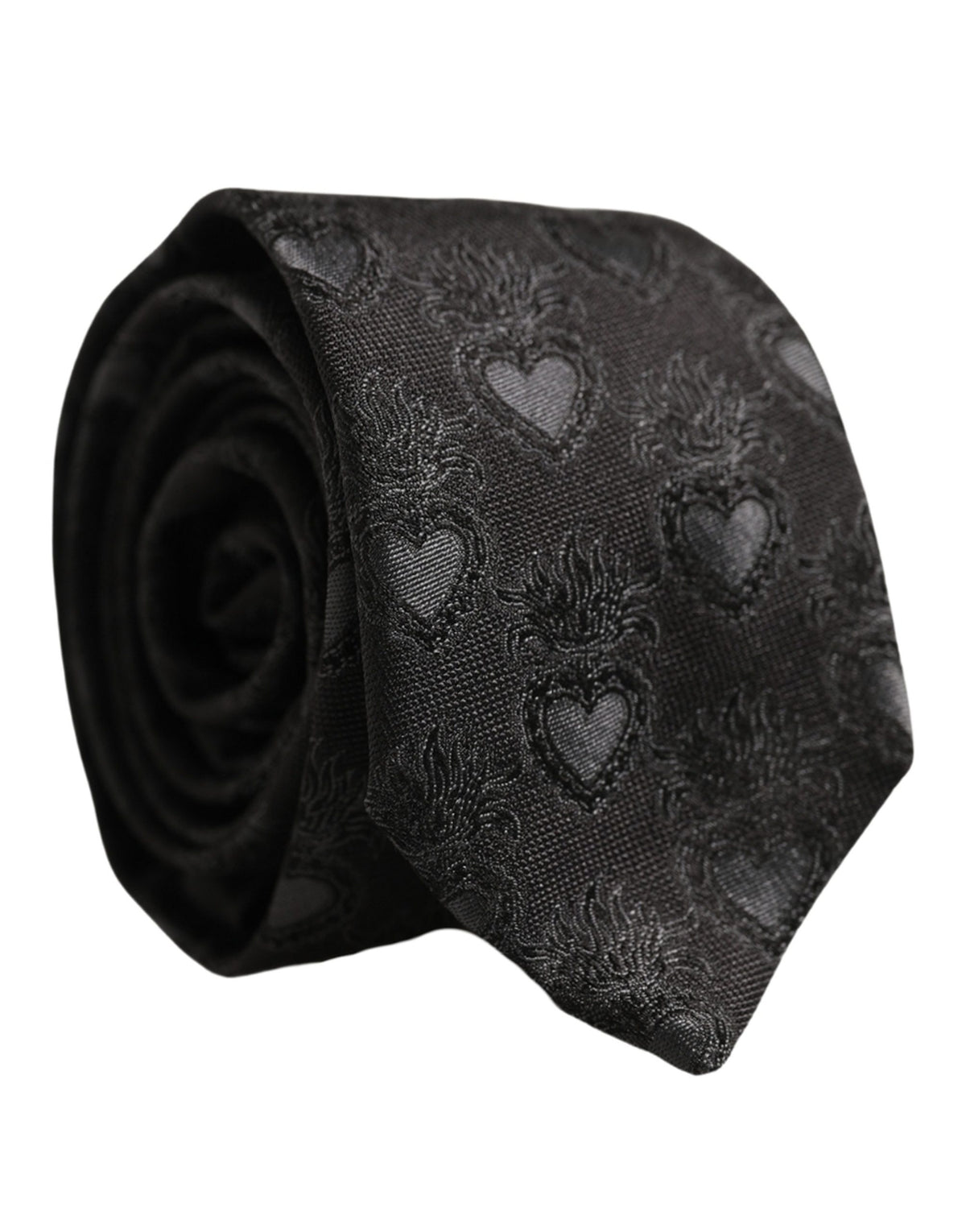 Men Black Silk Sacred Heart Adjustable Tied Necktie Tie