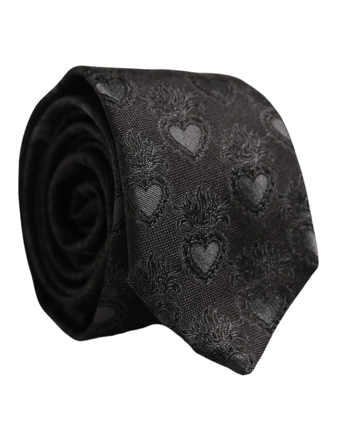 Men Black Silk Sacred Heart Adjustable Tied Necktie Tie
