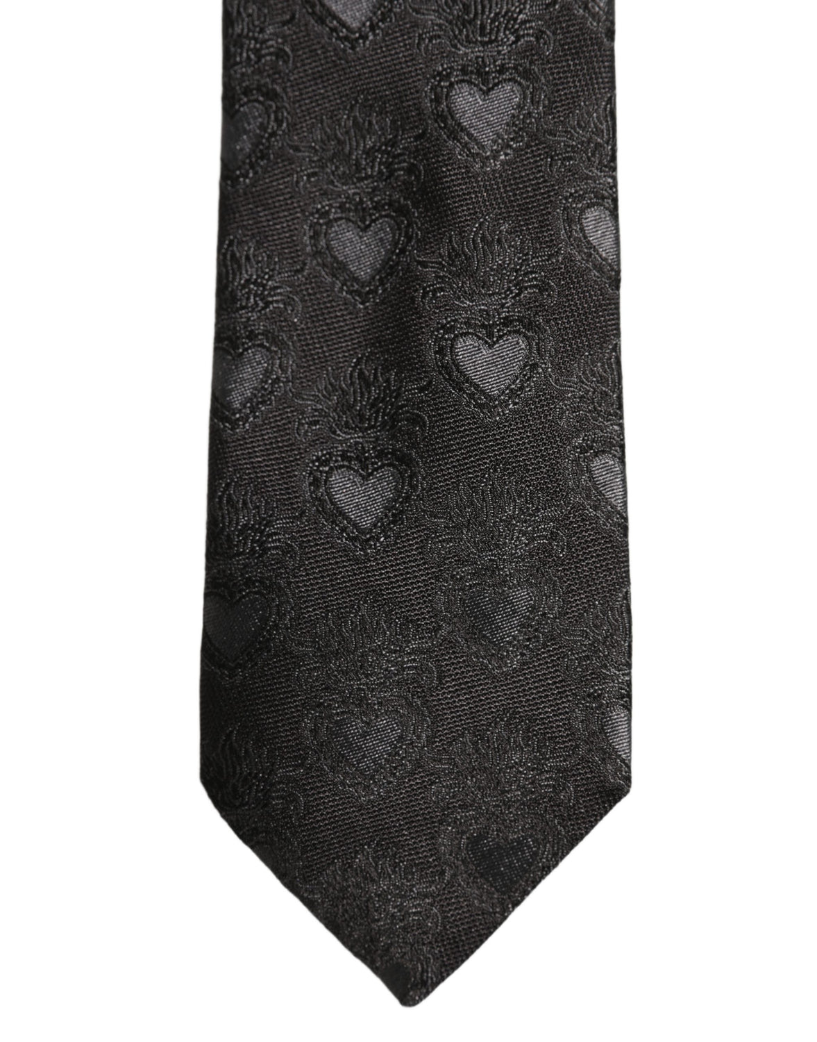 Men Black Silk Sacred Heart Adjustable Tied Necktie Tie