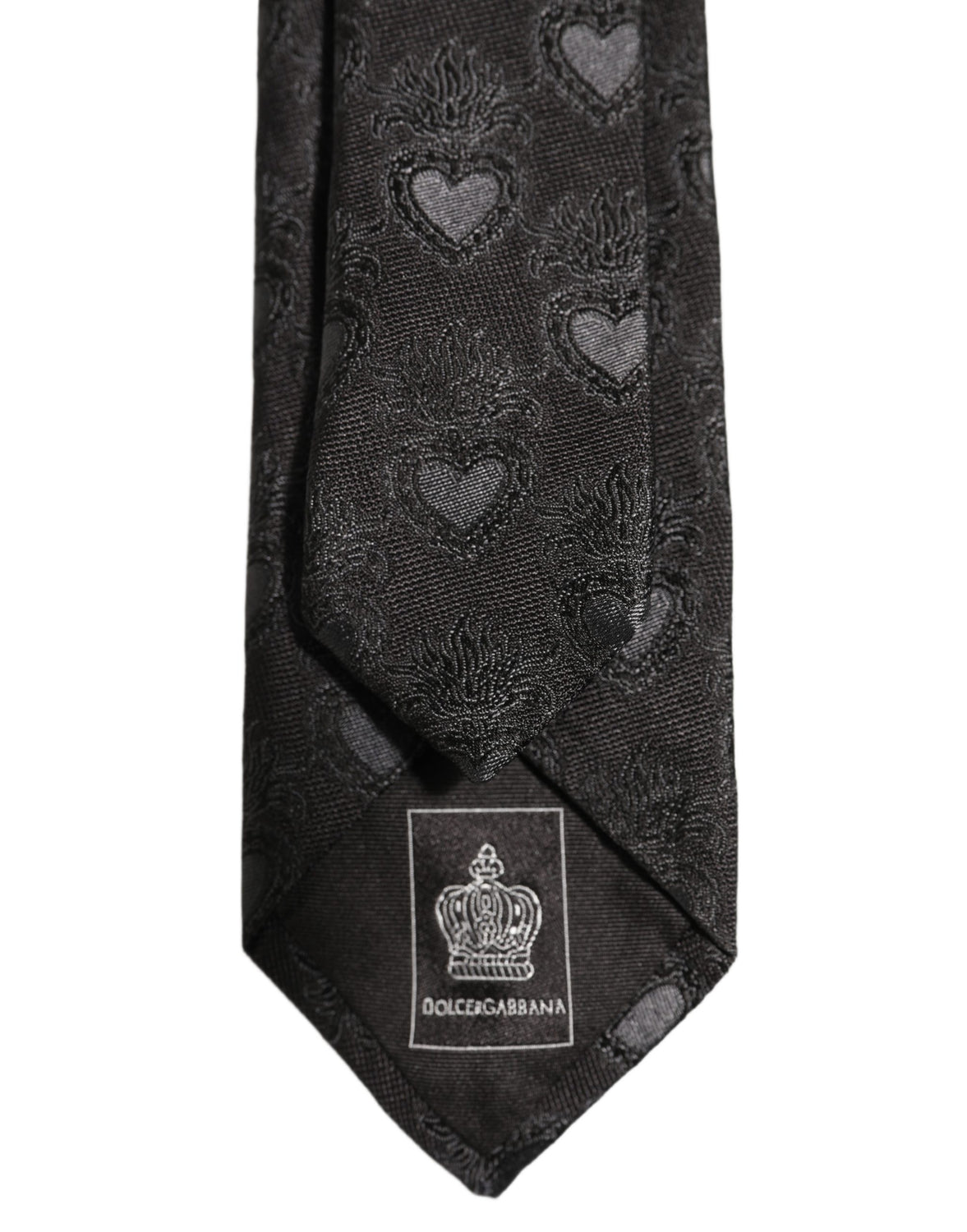 Men Black Silk Sacred Heart Adjustable Tied Necktie Tie