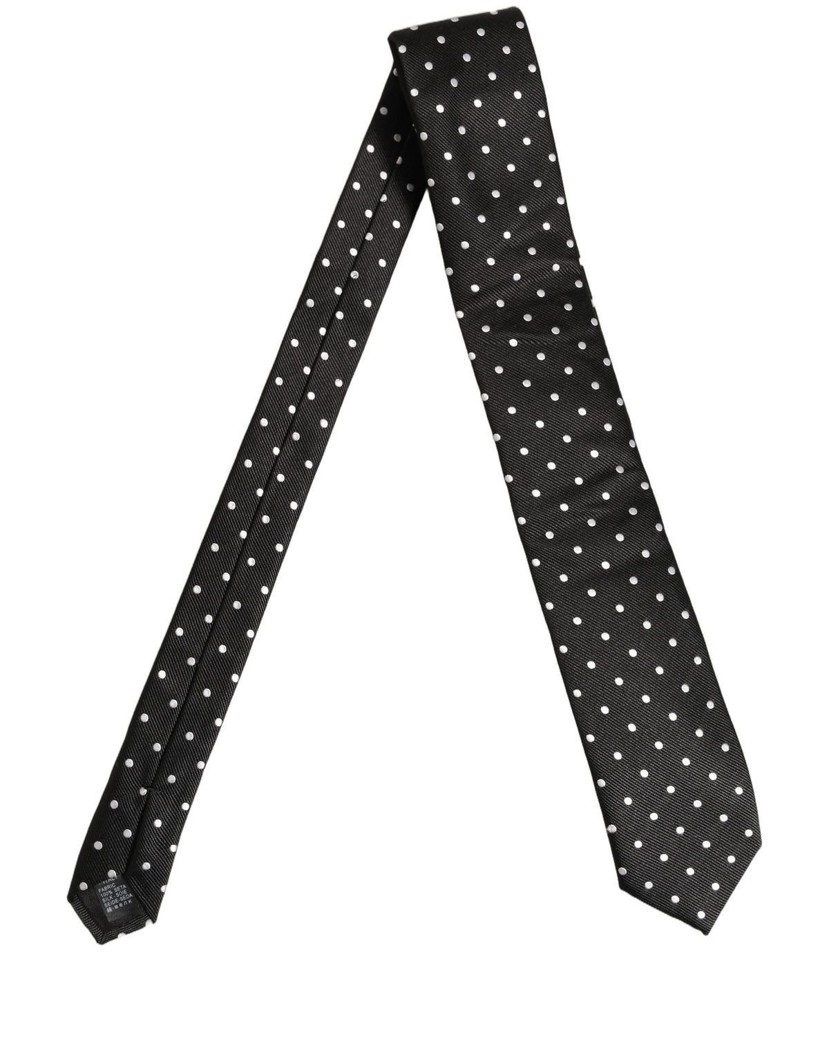 Black White Polka Dots Silk Adjustable Tied Necktie Tie