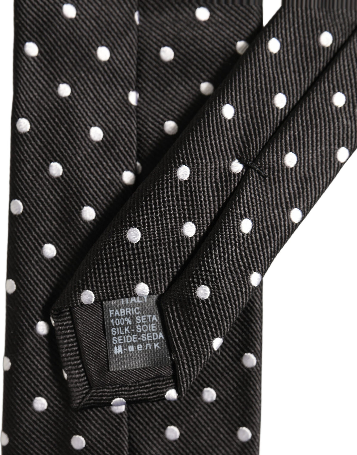 Black White Polka Dots Silk Adjustable Tied Necktie Tie