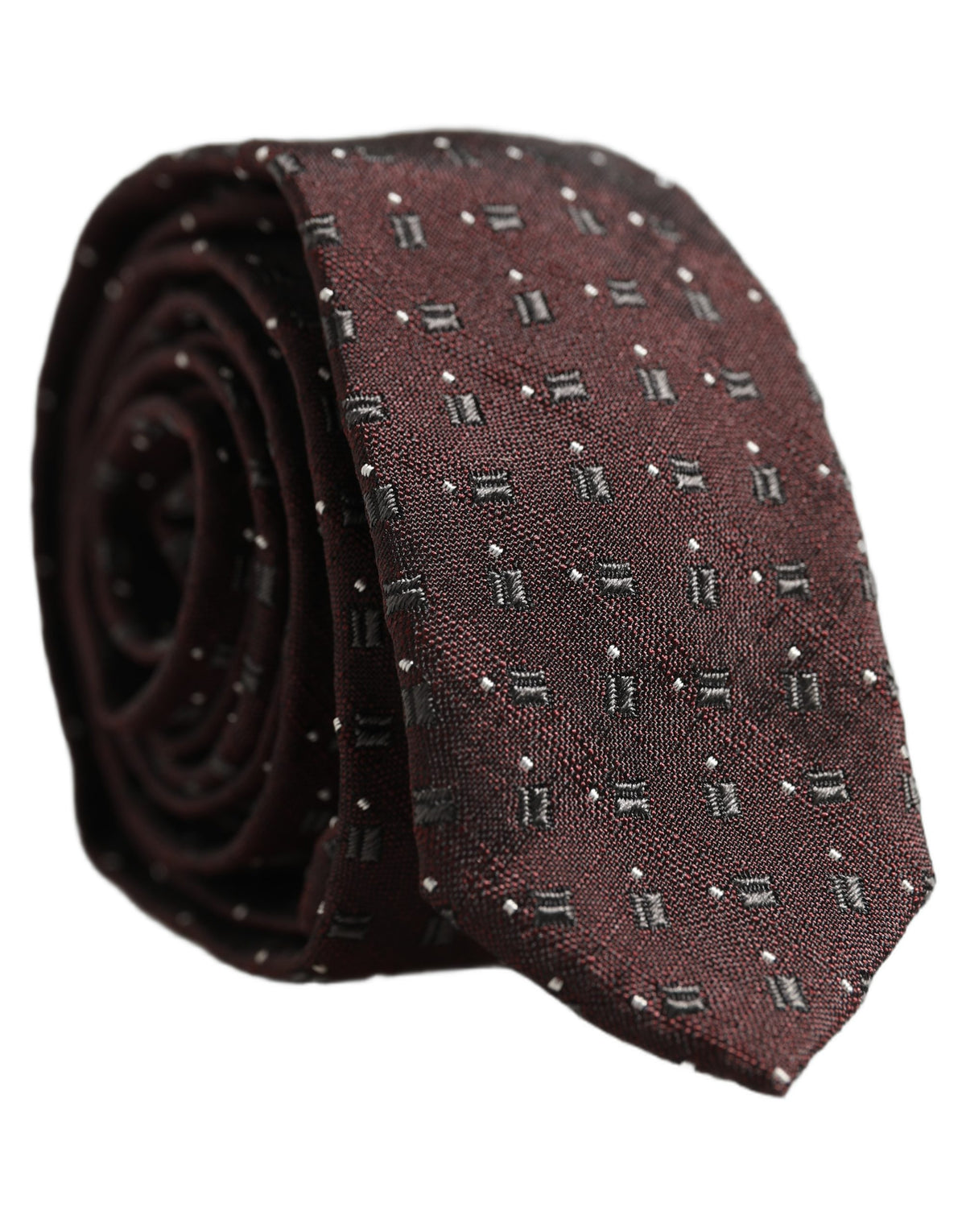 Men Burgundy Geometric Silk Adjustable Tied Necktie Tie