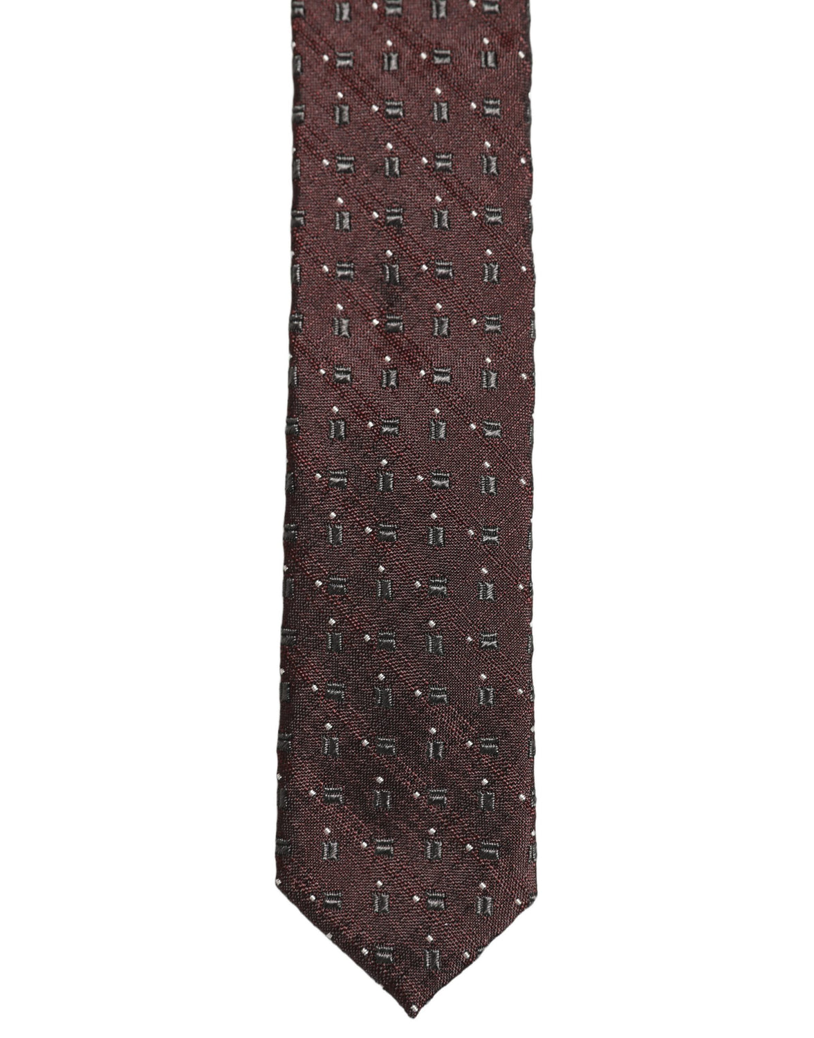 Men Burgundy Geometric Silk Adjustable Tied Necktie Tie