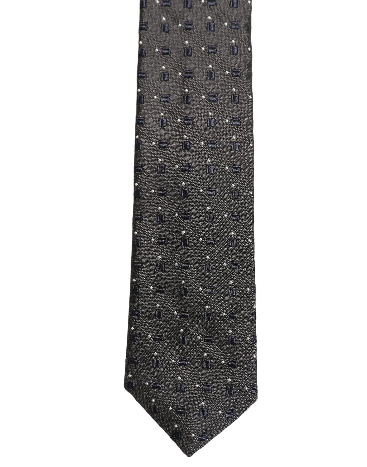Men Dark Gray Geometric Silk Adjustable Tied Necktie Tie