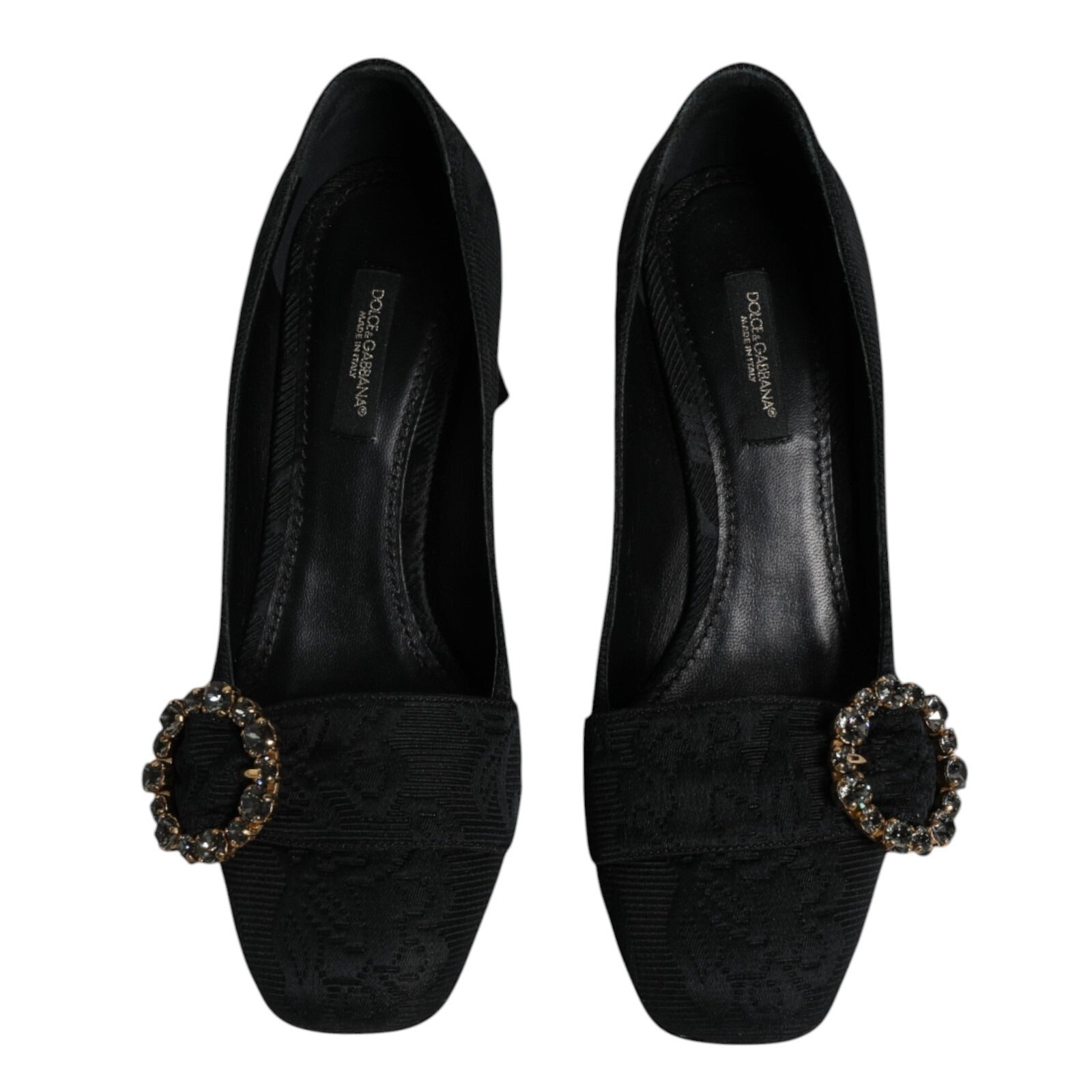 Black Brocade Crystals Heels Pumps Shoes
