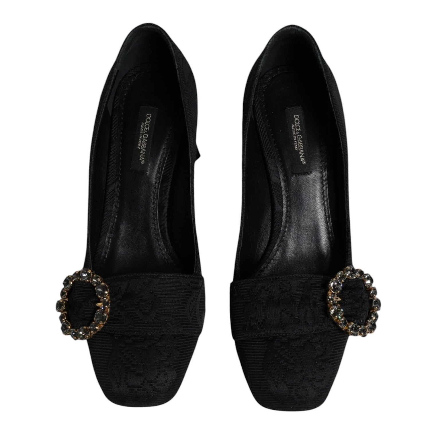 Black Brocade Crystals Heels Pumps Shoes