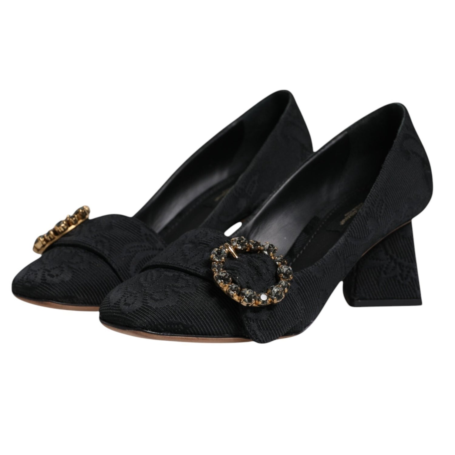 Black Brocade Crystals Heels Pumps Shoes