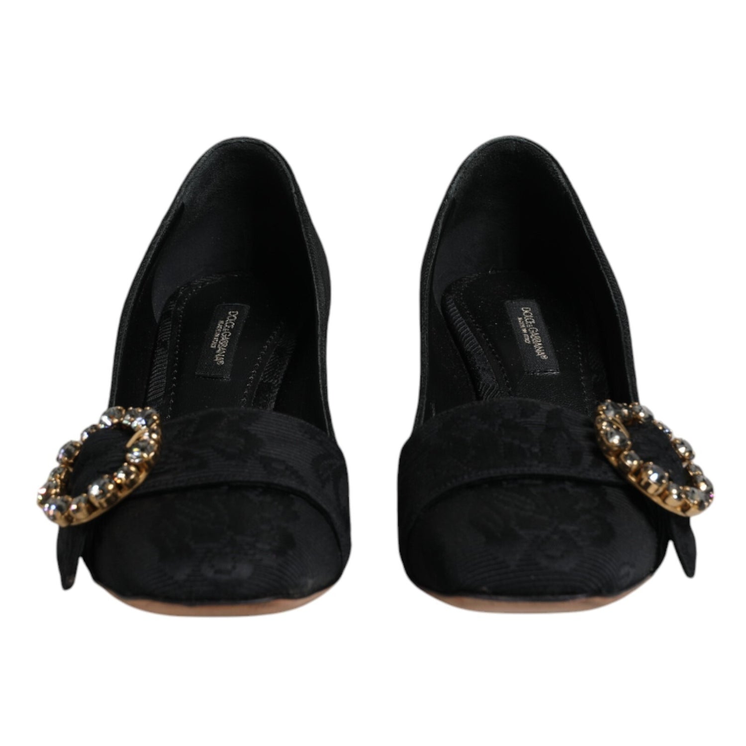 Black Brocade Crystals Heels Pumps Shoes