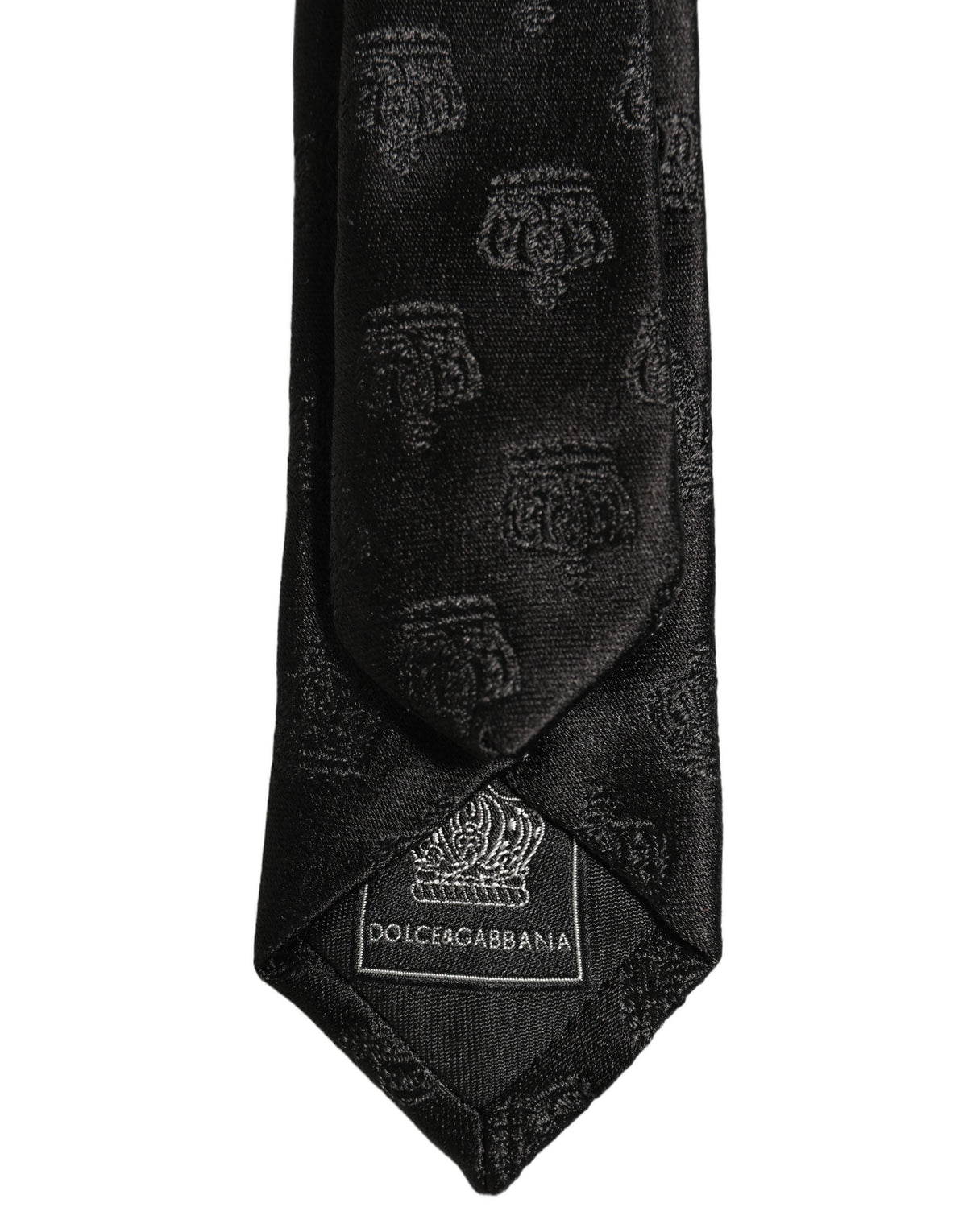 Men Black Crown Pattern Silk Adjustable Tied Necktie Tie