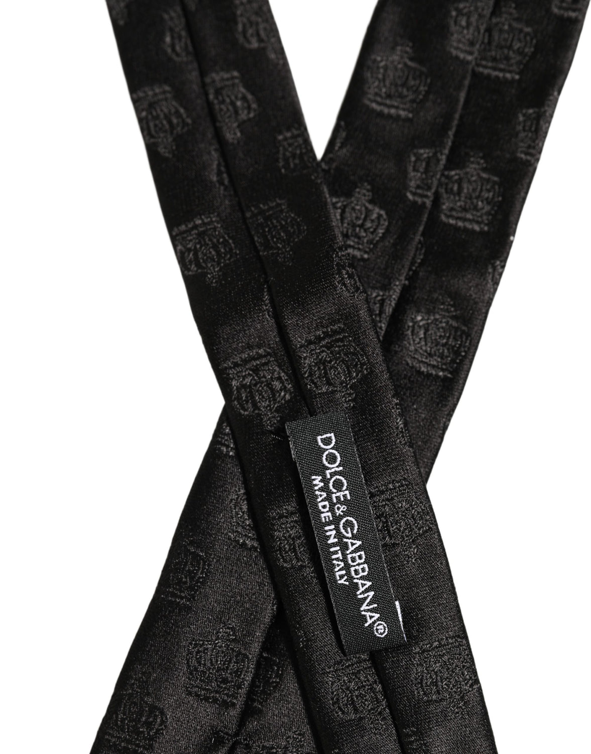 Men Black Crown Pattern Silk Adjustable Tied Necktie Tie