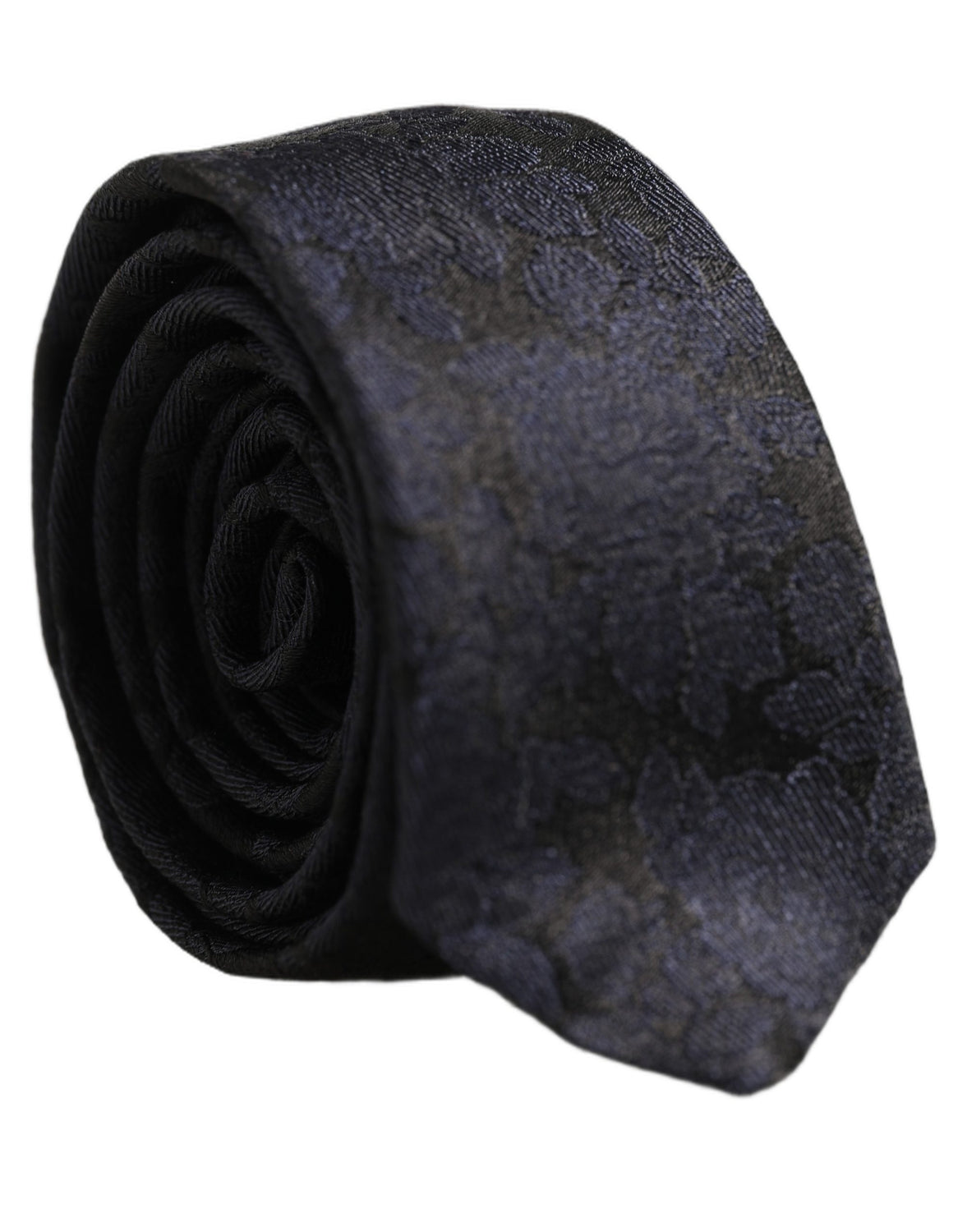Men Black Floral Jacquard Adjustable Tied Necktie Tie