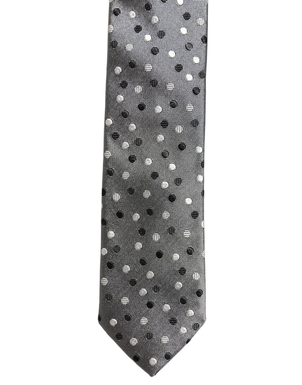 Men Gray Polka Dot Silk Adjustable Tied Necktie Tie