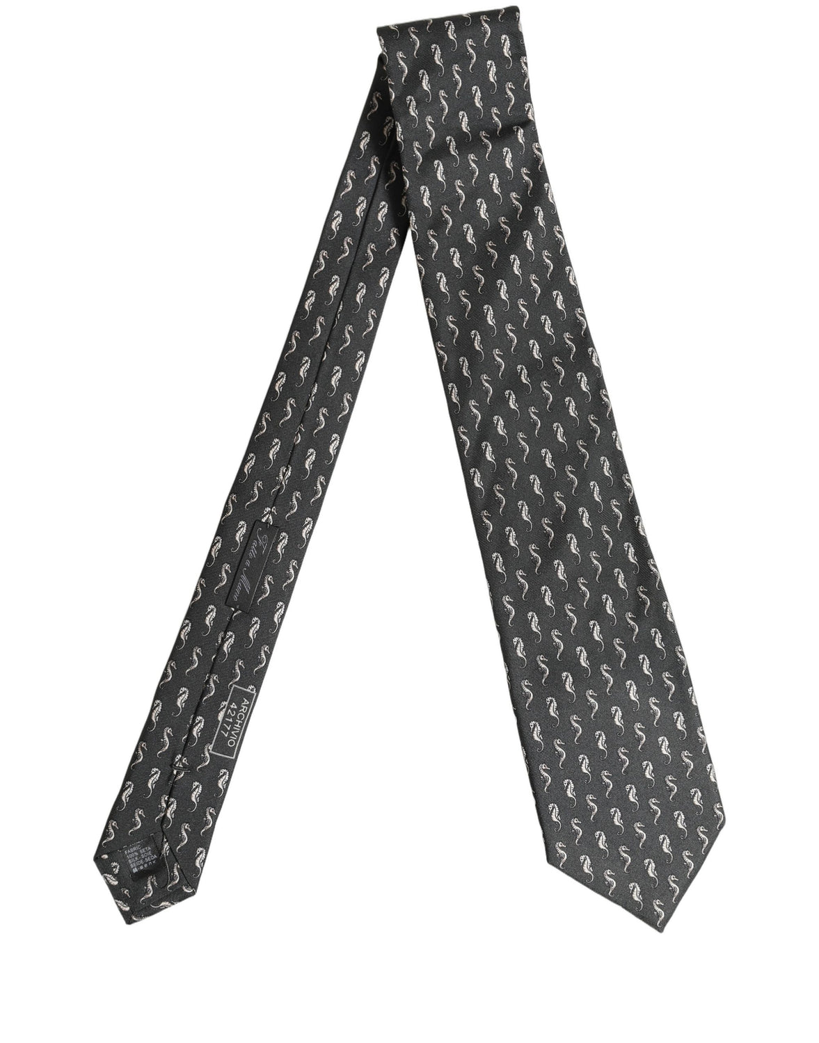 Men Black Seahorse Silk Adjustable Tied Necktie Tie