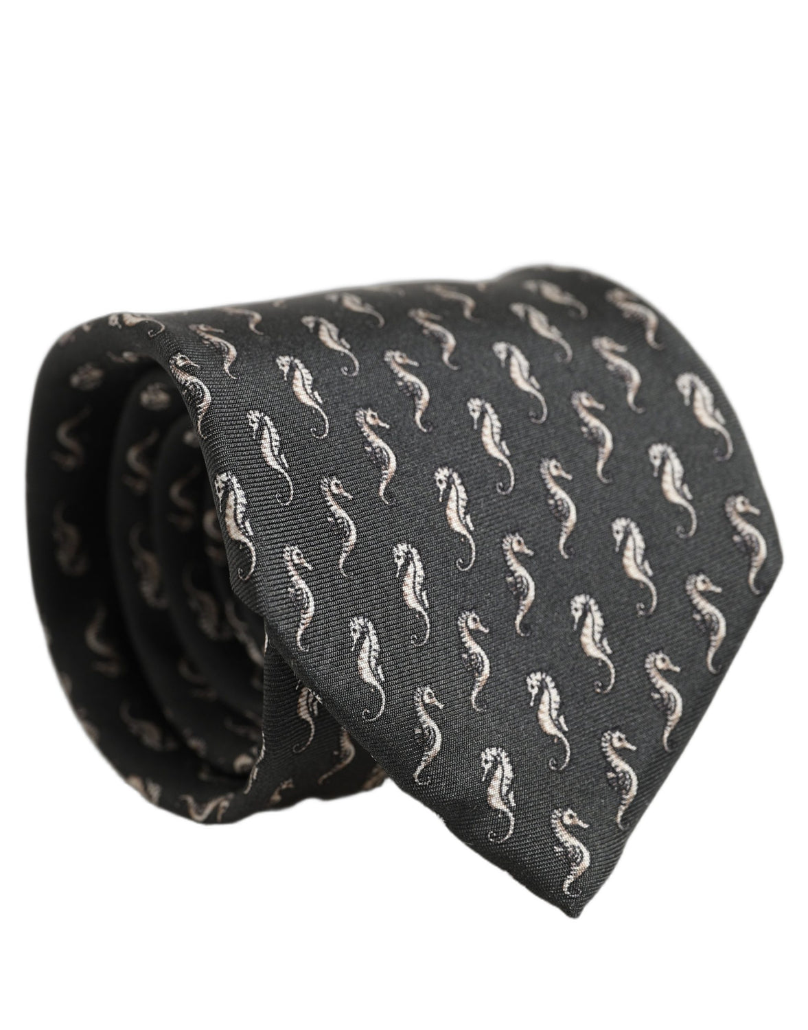 Men Black Seahorse Silk Adjustable Tied Necktie Tie