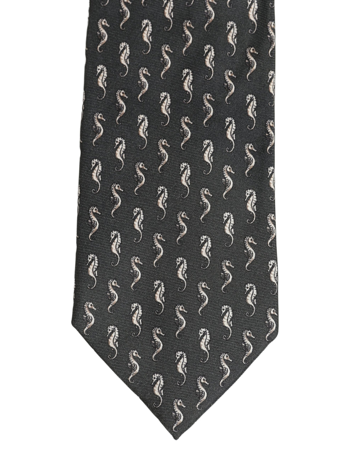 Men Black Seahorse Silk Adjustable Tied Necktie Tie