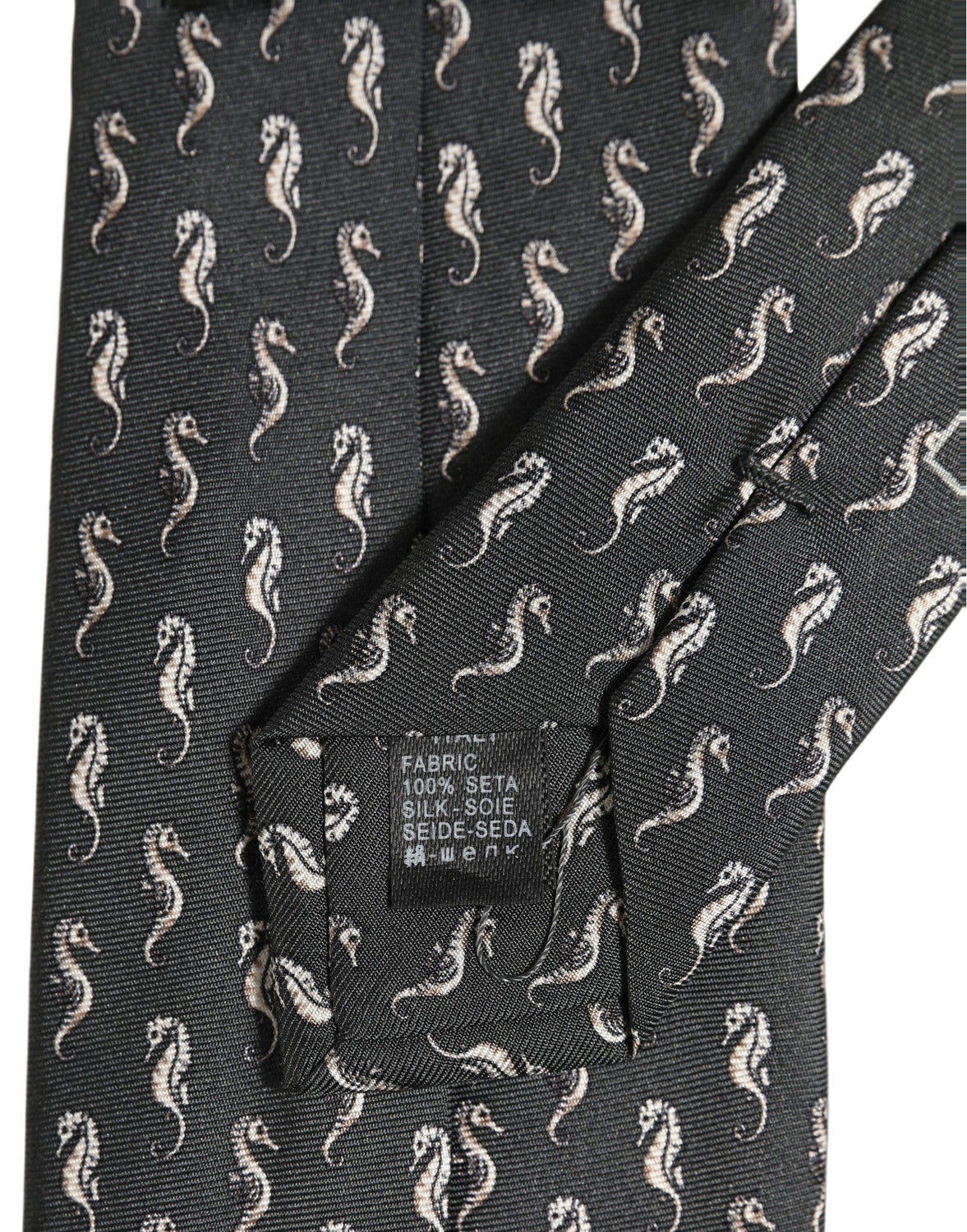Men Black Seahorse Silk Adjustable Tied Necktie Tie