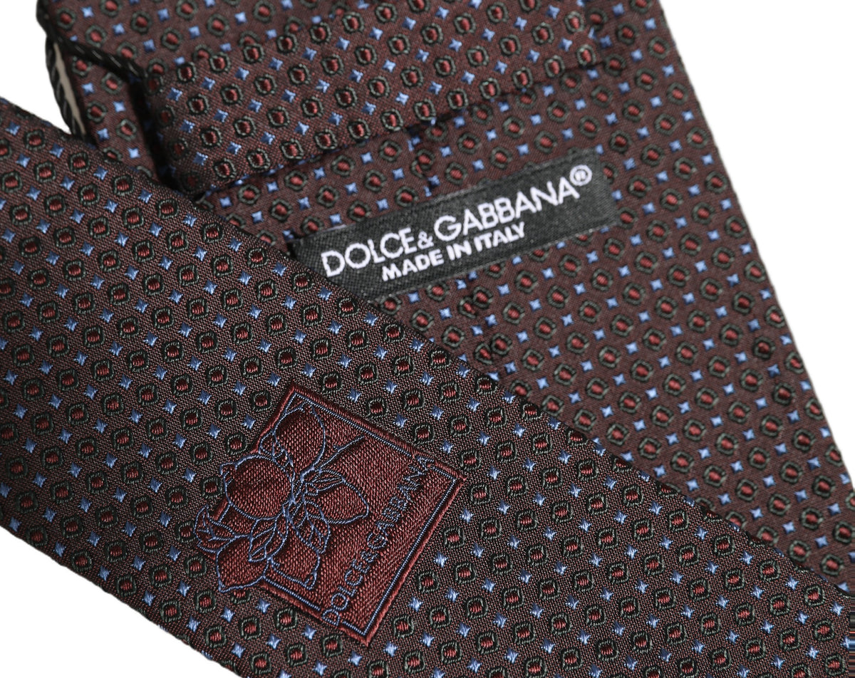 Men Brown Geometric Silk Adjustable Tied Necktie Tie