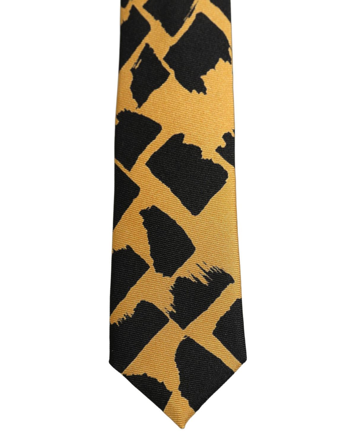 Yellow Black Abstract Silk Adjustable Tied Necktie Tie