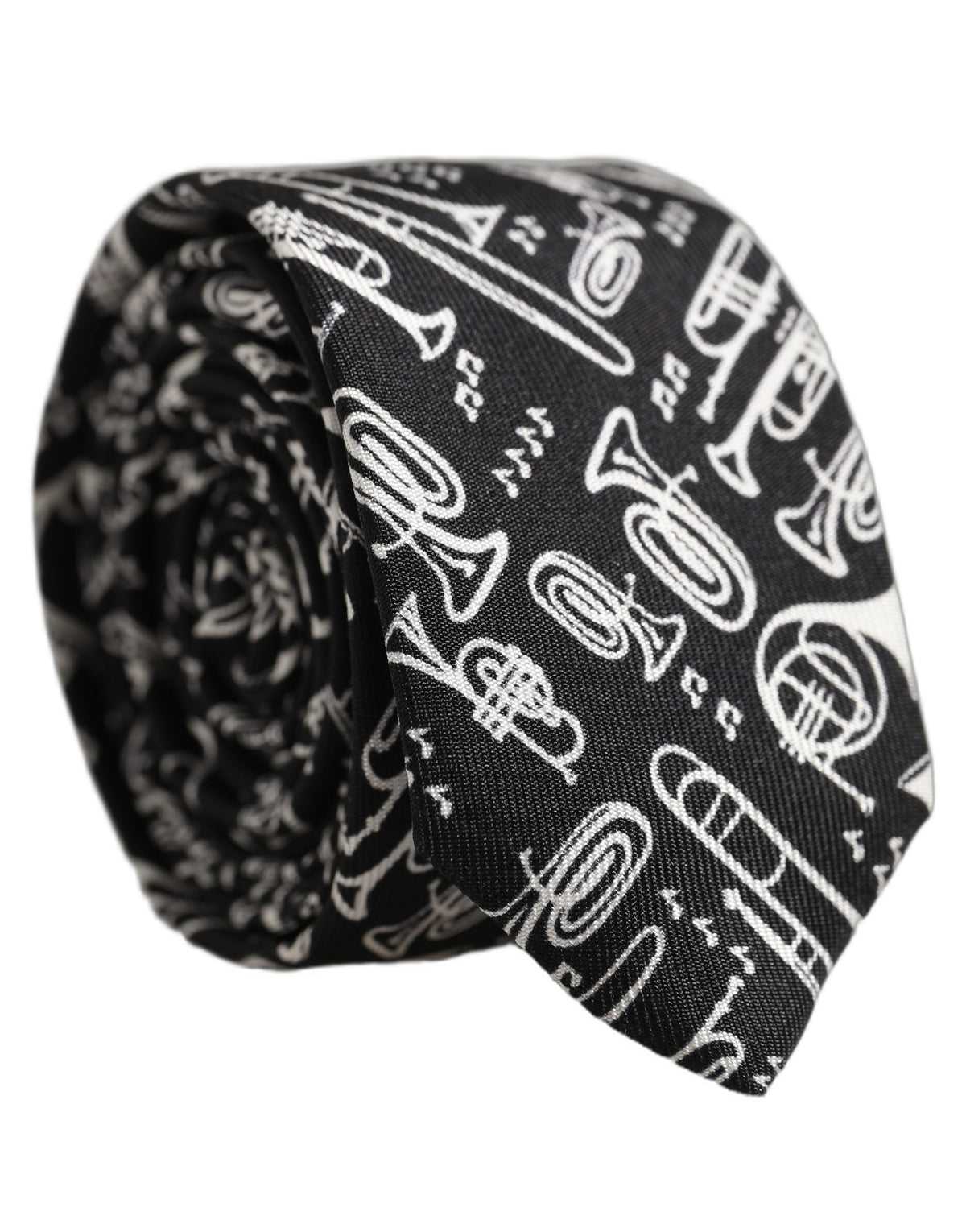Black Musical Instrument Silk Adjustable Tied Necktie Tie