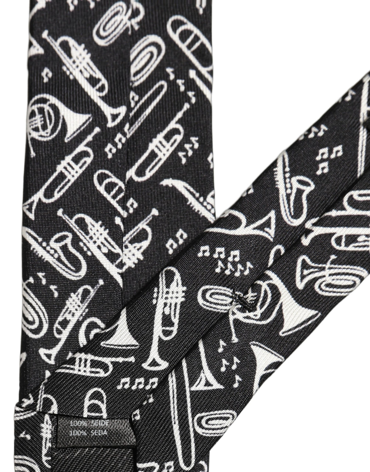 Black Musical Instrument Silk Adjustable Tied Necktie Tie