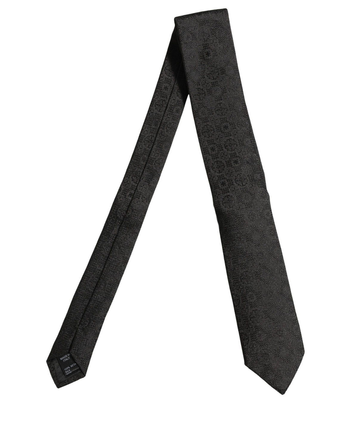 Men Black Silk Geometric Adjustable Tied Necktie Tie