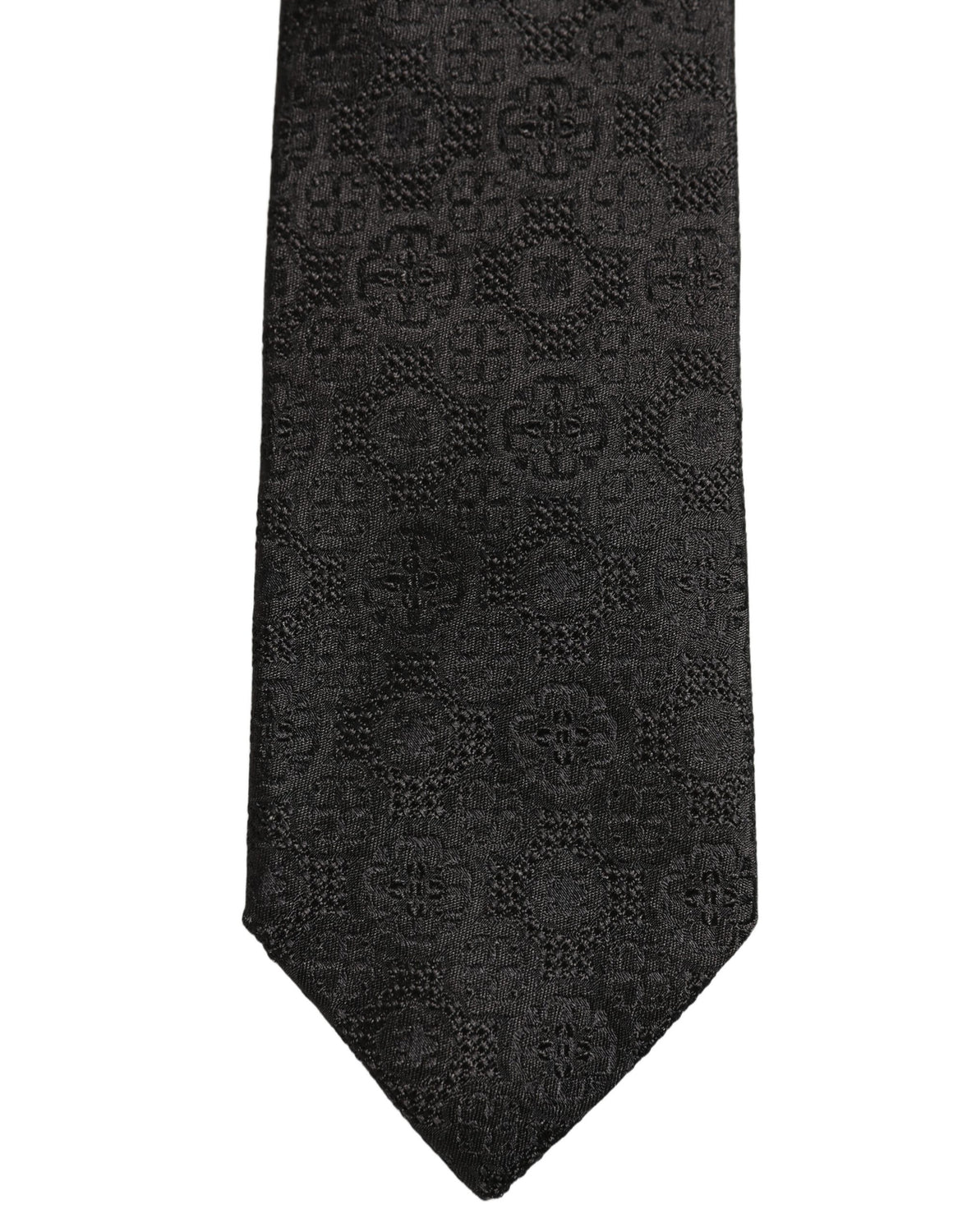 Men Black Silk Geometric Adjustable Tied Necktie Tie