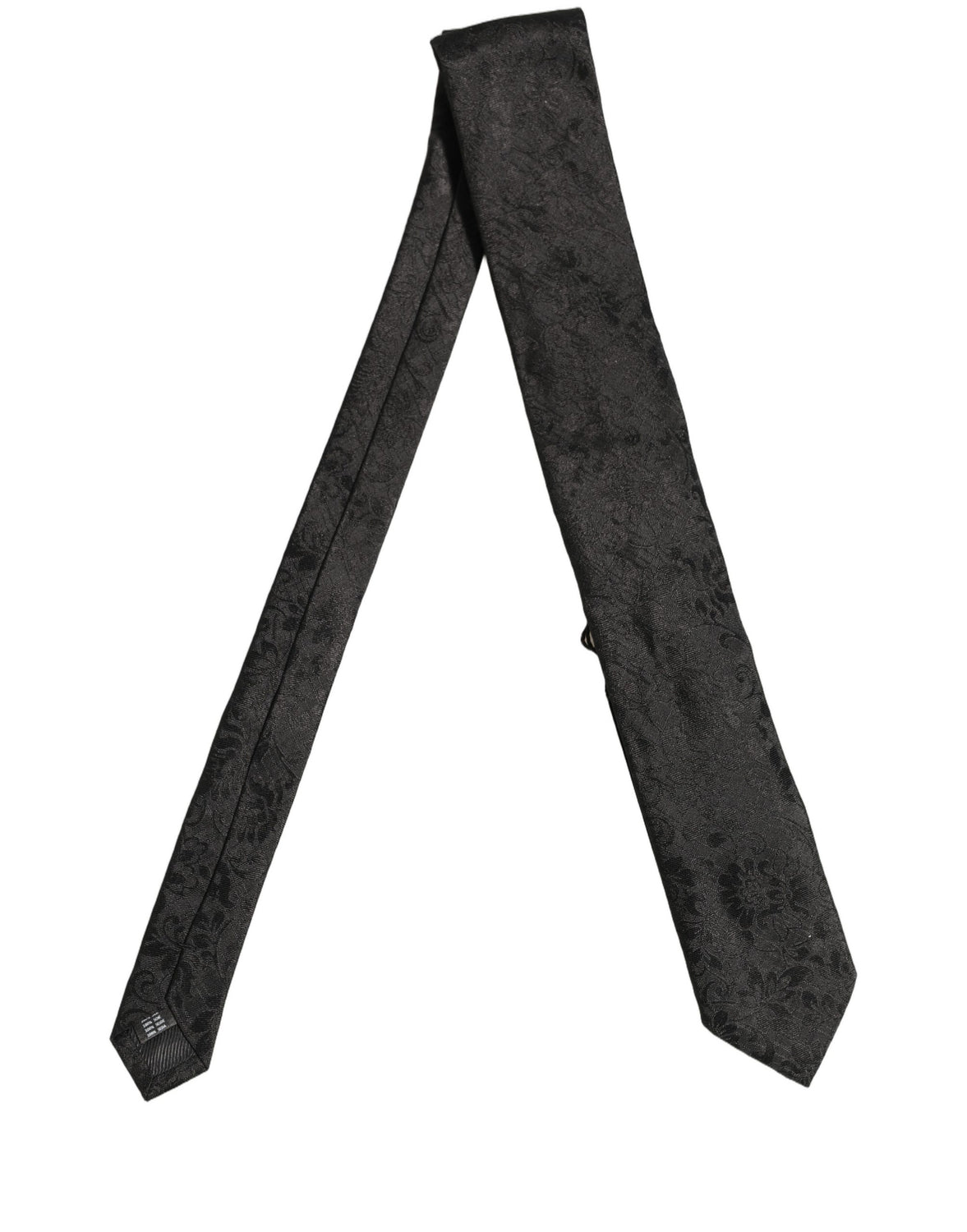 Men Black Silk Tonal Floral Adjustable Tied Necktie Tie