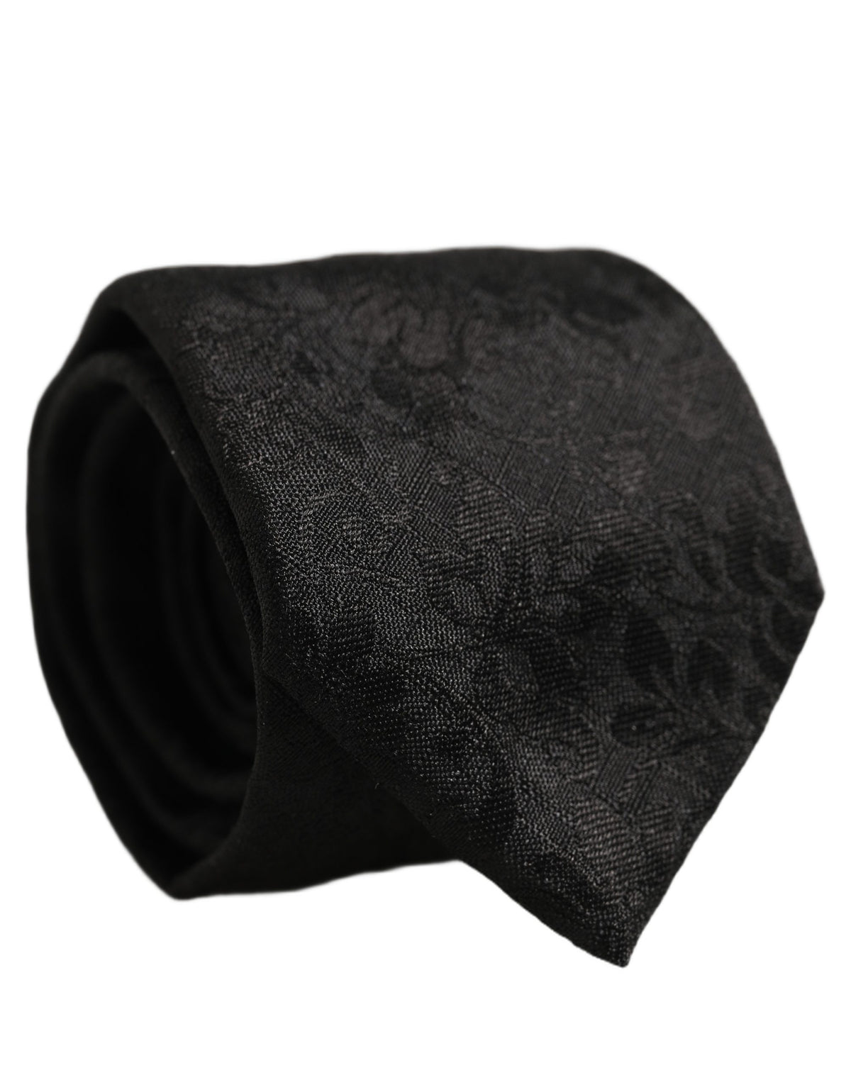 Men Black Silk Tonal Floral Adjustable Tied Necktie Tie