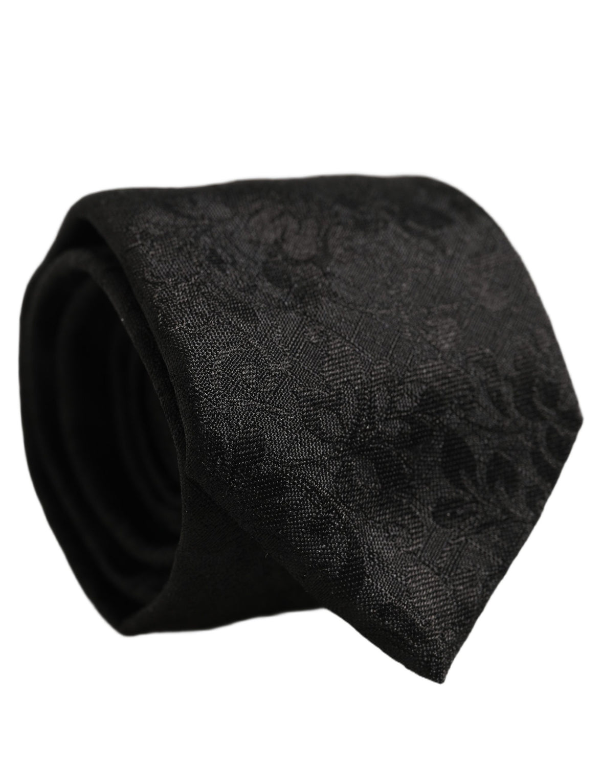 Men Black Silk Tonal Floral Adjustable Tied Necktie Tie