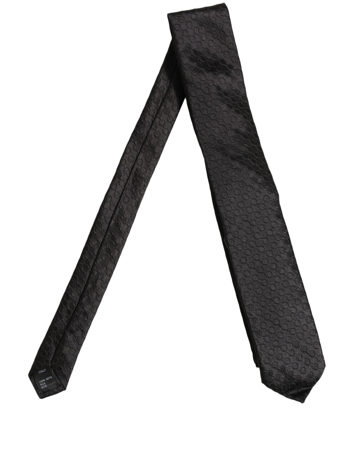 Men Black Silk Geometric Adjustable Tied Necktie Tie