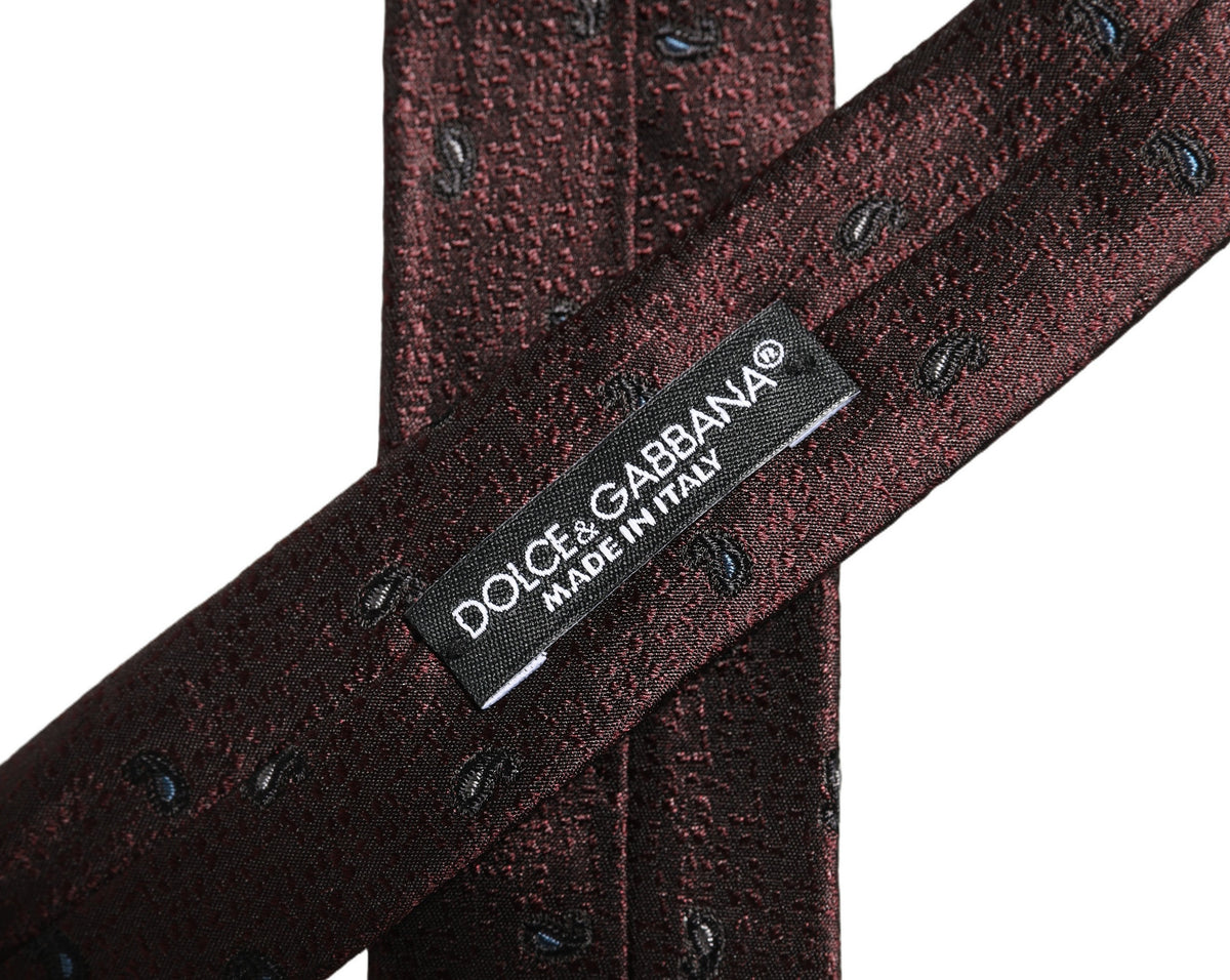 Men Burgundy Silk Paisley Adjustable Tied Necktie Tie