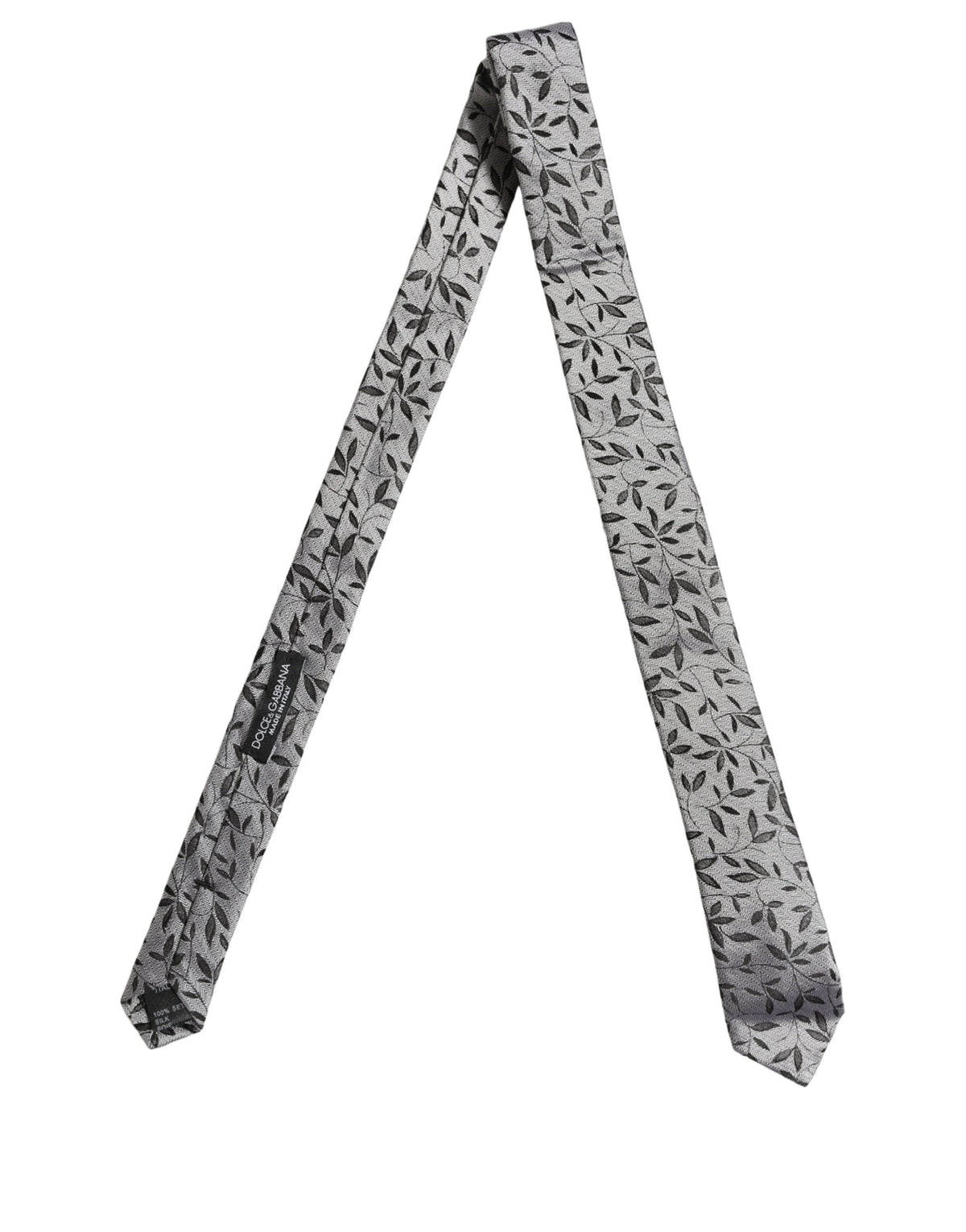 Men Gray Silk Leaf Pattern Adjustable Tied Necktie Tie