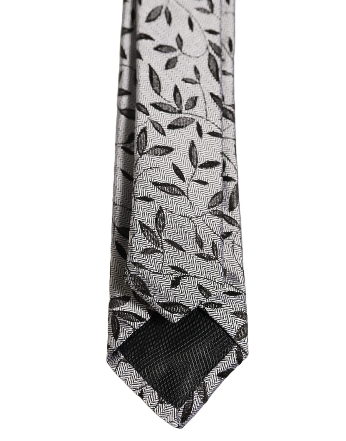 Men Gray Silk Leaf Pattern Adjustable Tied Necktie Tie