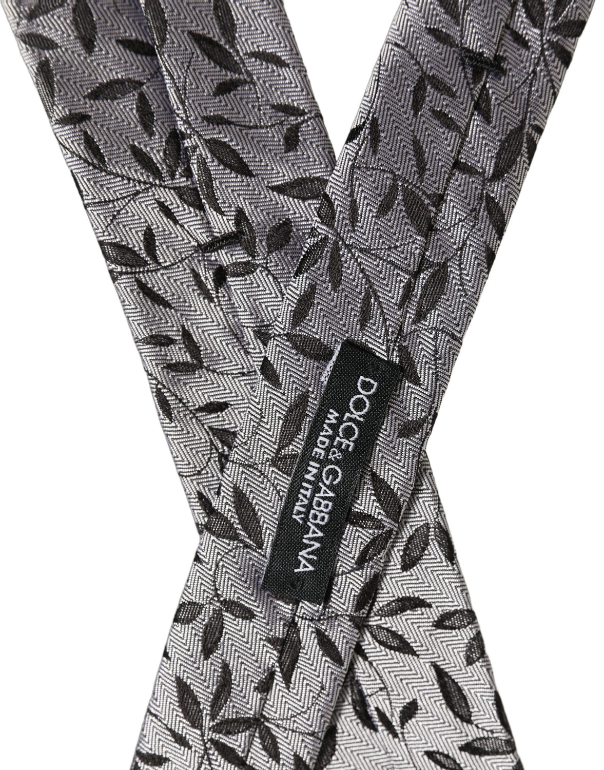 Men Gray Silk Leaf Pattern Adjustable Tied Necktie Tie