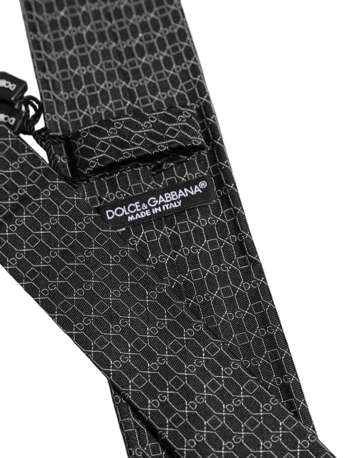 Dark Gray Silk DG Monogram Adjustable Tied Necktie Tie