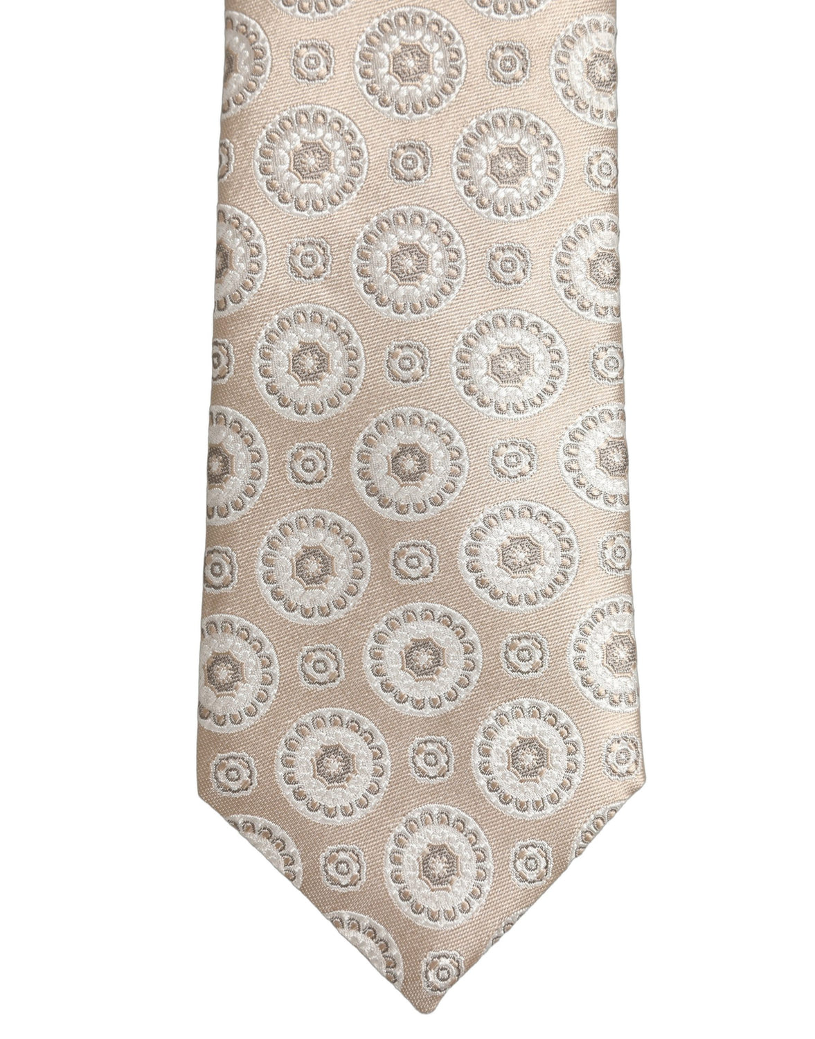 Beige Silk Medallion Circle Adjustable Tied Necktie Tie
