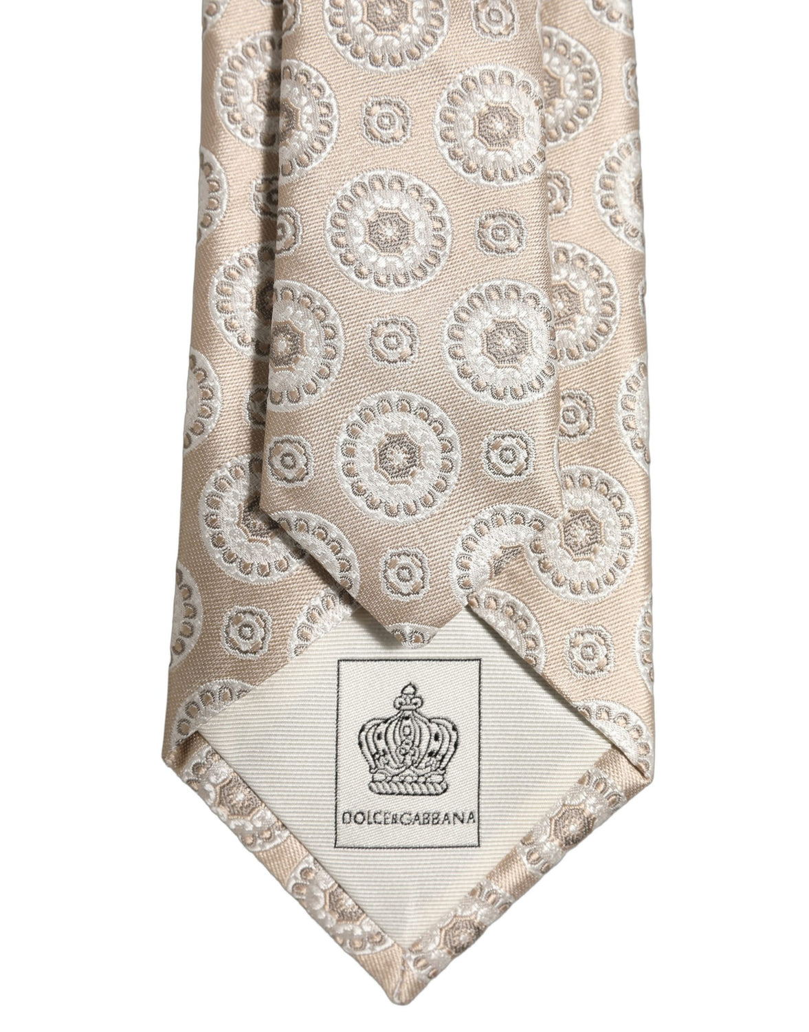 Beige Silk Medallion Circle Adjustable Tied Necktie Tie