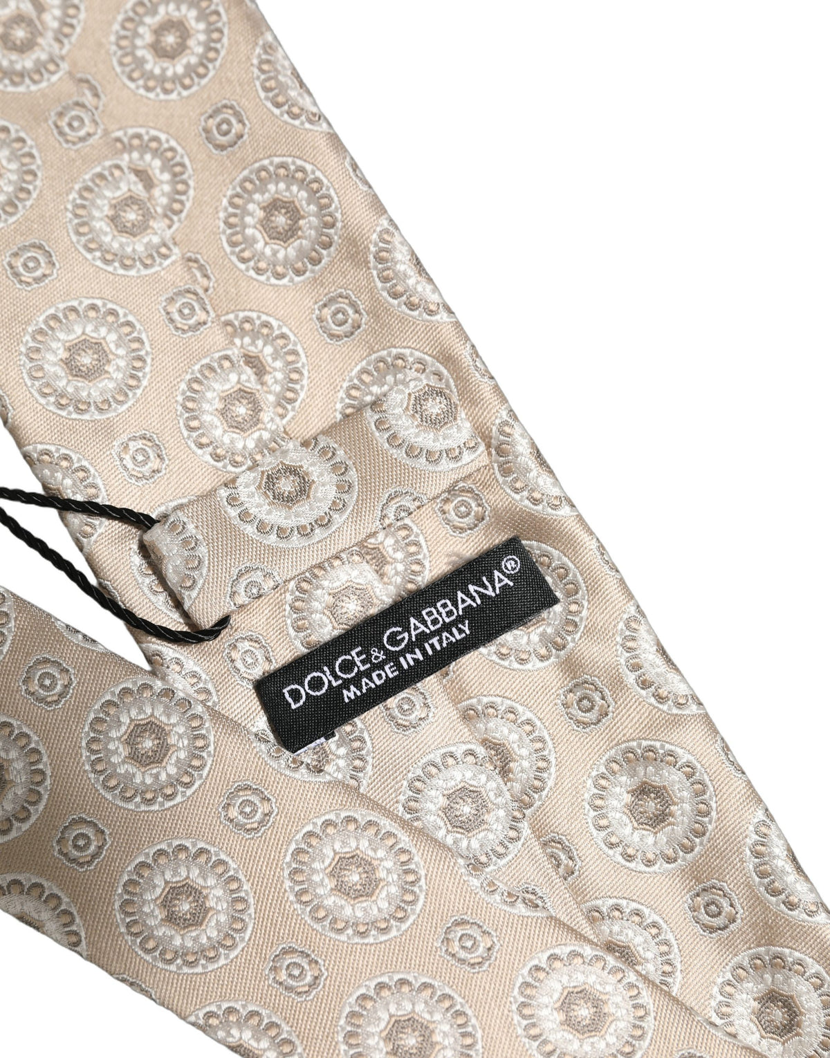Beige Silk Medallion Circle Adjustable Tied Necktie Tie