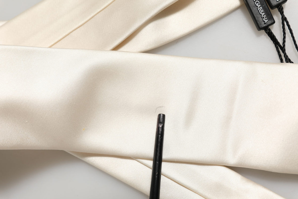 Cream Satin 100% Silk Adjustable Tied Men Necktie Tie