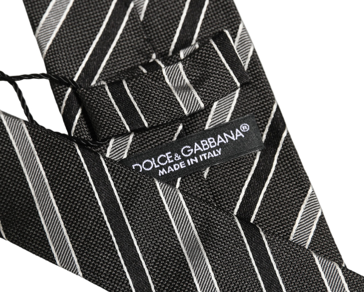 Black Gray Stripes Silk Adjustable Necktie Accessory Tie